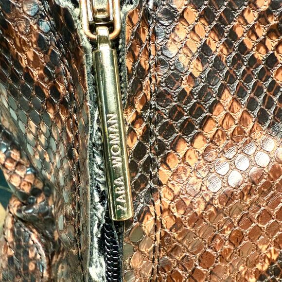 Zara Faux Leather Python Snake Print Heeled Side Zip Ankle Boots - Picture 4 of 11